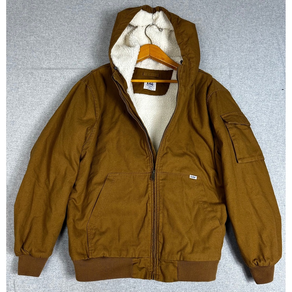 Lee Workwear Hooded Jacket L Brown Sherpa Lined Canvas Coat